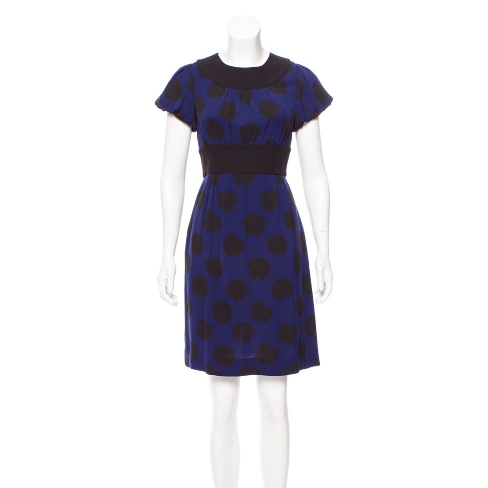 Diane Von Furstenberg Blue and Black Polka Dot Short Sleeve Dress